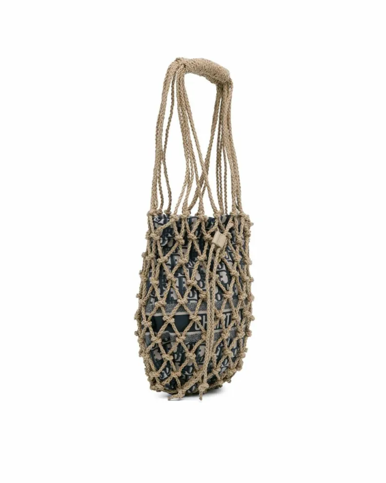 Tote Bags*Dior Preloved Book Tote Bag in Beige Canvas with Net Design Brown