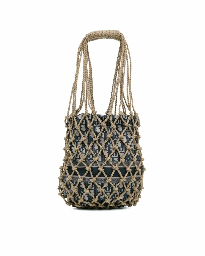 Tote Bags*Dior Preloved Book Tote Bag in Beige Canvas with Net Design Brown