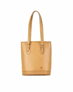 Tote Bags*Louis Vuitton Preloved Bucket PM Leather Tote Bag Beige M42238 Brown