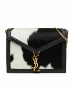 Cross-Body Bags*Saint Laurent Preloved Calf Hair Leather Trim Crossbody Bag with Chain Strap and Black