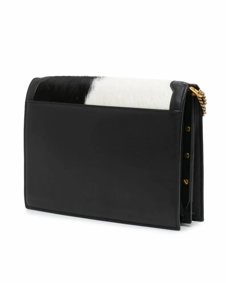 Cross-Body Bags*Saint Laurent Preloved Calf Hair Leather Trim Crossbody Bag with Chain Strap and Black