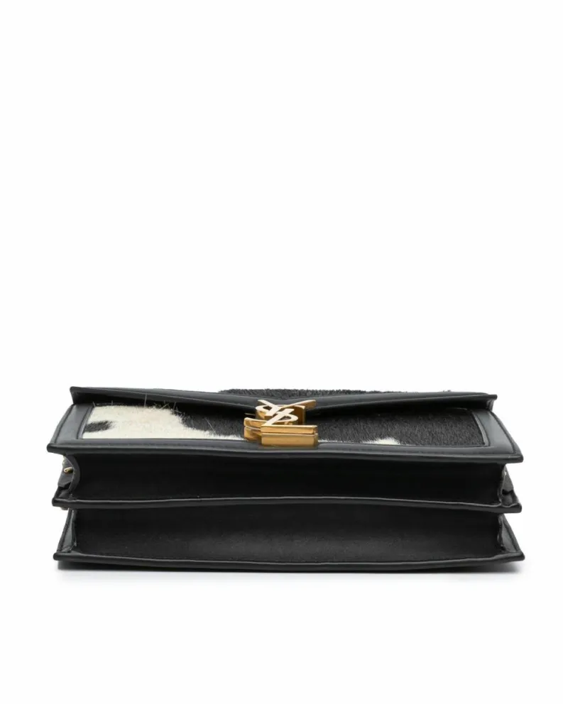 Cross-Body Bags*Saint Laurent Preloved Calf Hair Leather Trim Crossbody Bag with Chain Strap and Black