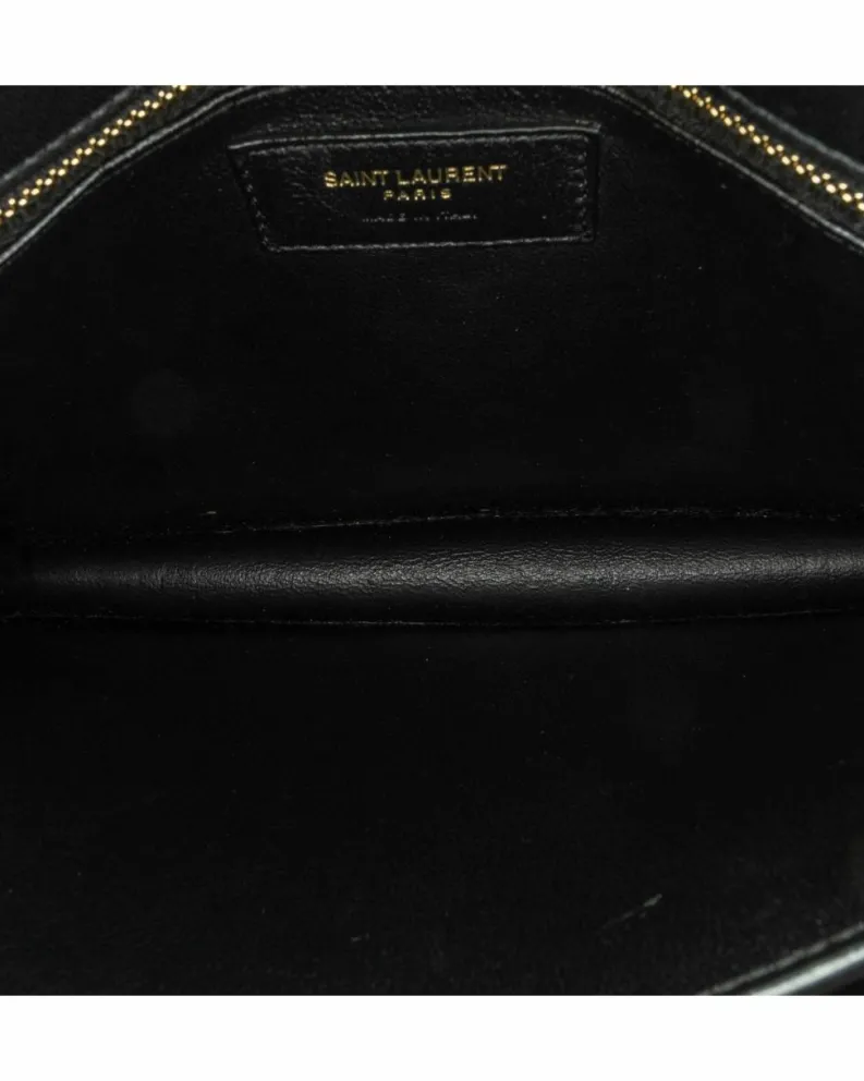 Cross-Body Bags*Saint Laurent Preloved Calf Hair Leather Trim Crossbody Bag with Chain Strap and Black