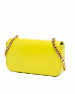 Shoulder Bags*Celine Preloved Calfskin Chain-Link Shoulder Bag with Front Flap and Magnetic Yellow