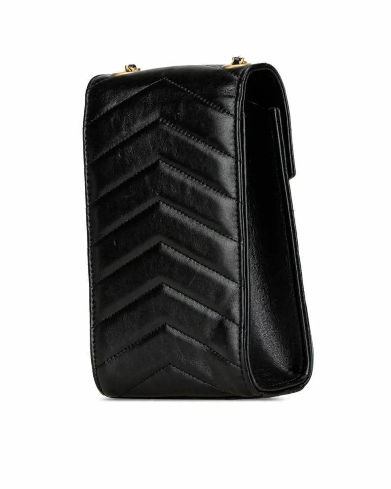 Clutch Bags*Chanel Preloved Calfskin Chevron Medal Envelope Clutch with Chain Black