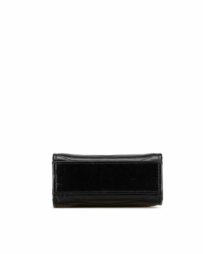 Clutch Bags*Chanel Preloved Calfskin Chevron Medal Envelope Clutch with Chain Black