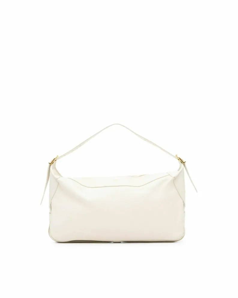 Shoulder Bags*Celine Preloved Calfskin Leather Shoulder Bag with Adjustable Strap and Zip White