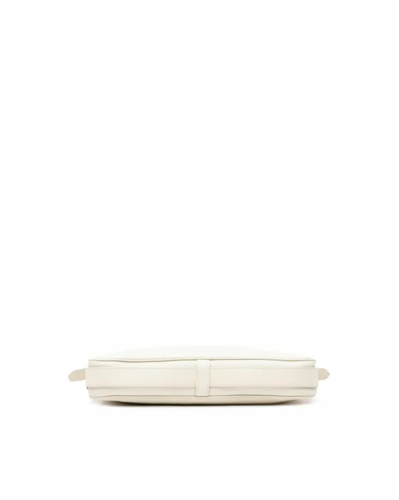 Shoulder Bags*Celine Preloved Calfskin Leather Shoulder Bag with Adjustable Strap and Zip White