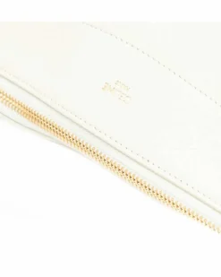 Shoulder Bags*Celine Preloved Calfskin Leather Shoulder Bag with Adjustable Strap and Zip White