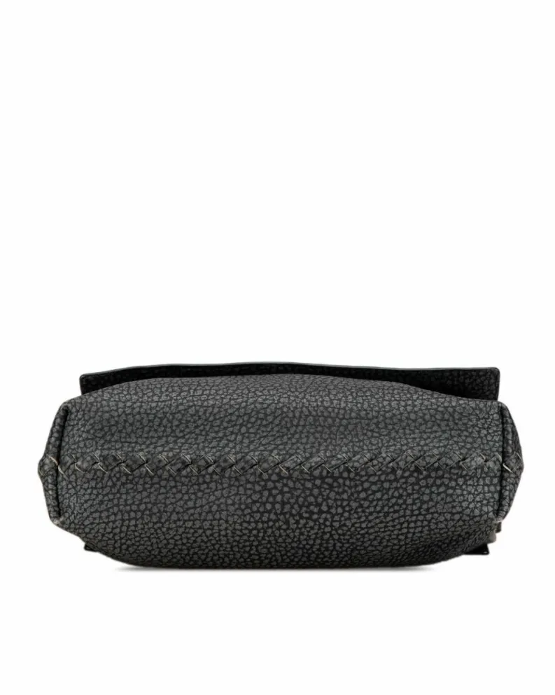 Cross-Body Bags*Bottega Veneta Preloved Calfskin Woven Leather Trim Crossbody with Magnetic Snap Black
