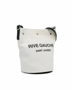 Shoulder Bags*Saint Laurent Preloved Canvas Bucket Bag with Flat Shoulder Strap Brown