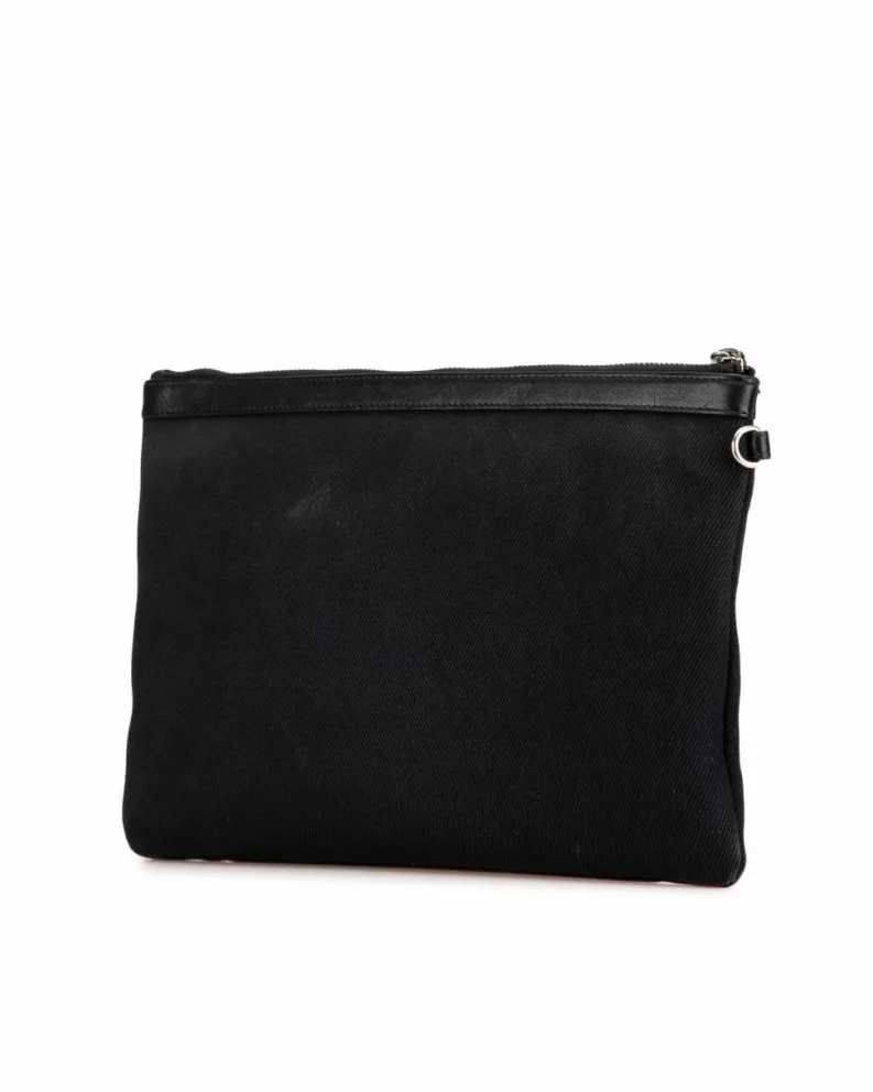 Clutch Bags*Saint Laurent Preloved Canvas Clutch with Leather Trim and Top Zip Closure Black