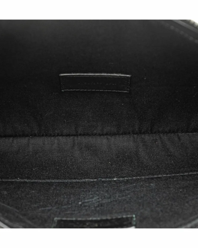 Clutch Bags*Saint Laurent Preloved Canvas Clutch with Leather Trim and Top Zip Closure Black