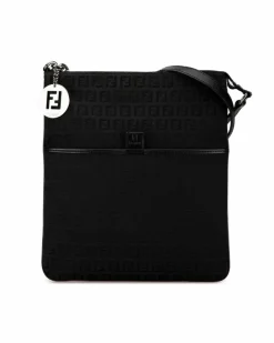 Cross-Body Bags*Fendi Preloved Canvas Crossbody Bag with Adjustable Strap and Multiple Black