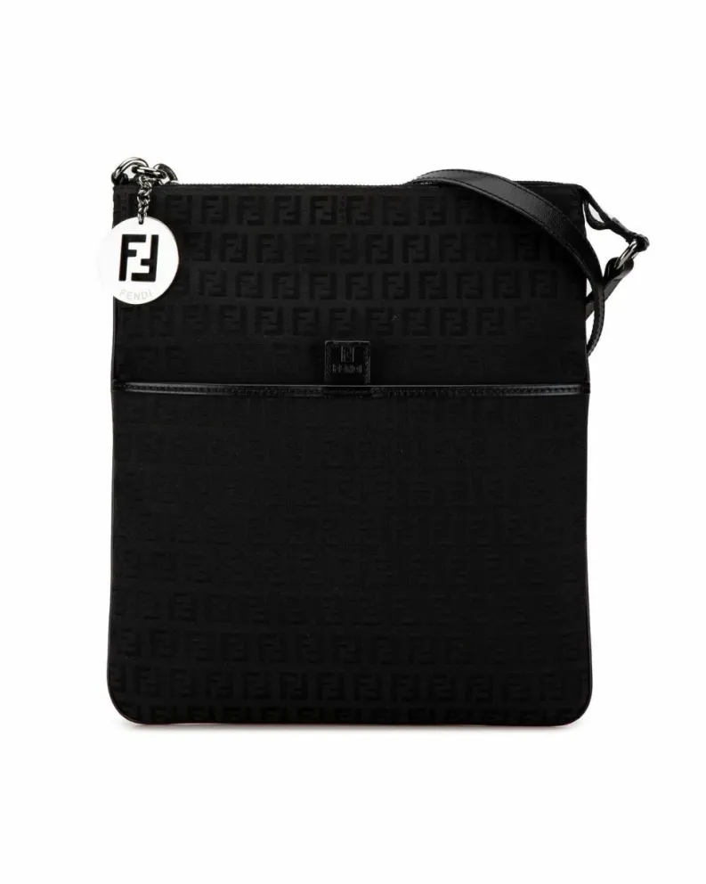 Cross-Body Bags*Fendi Preloved Canvas Crossbody Bag with Adjustable Strap and Multiple Black