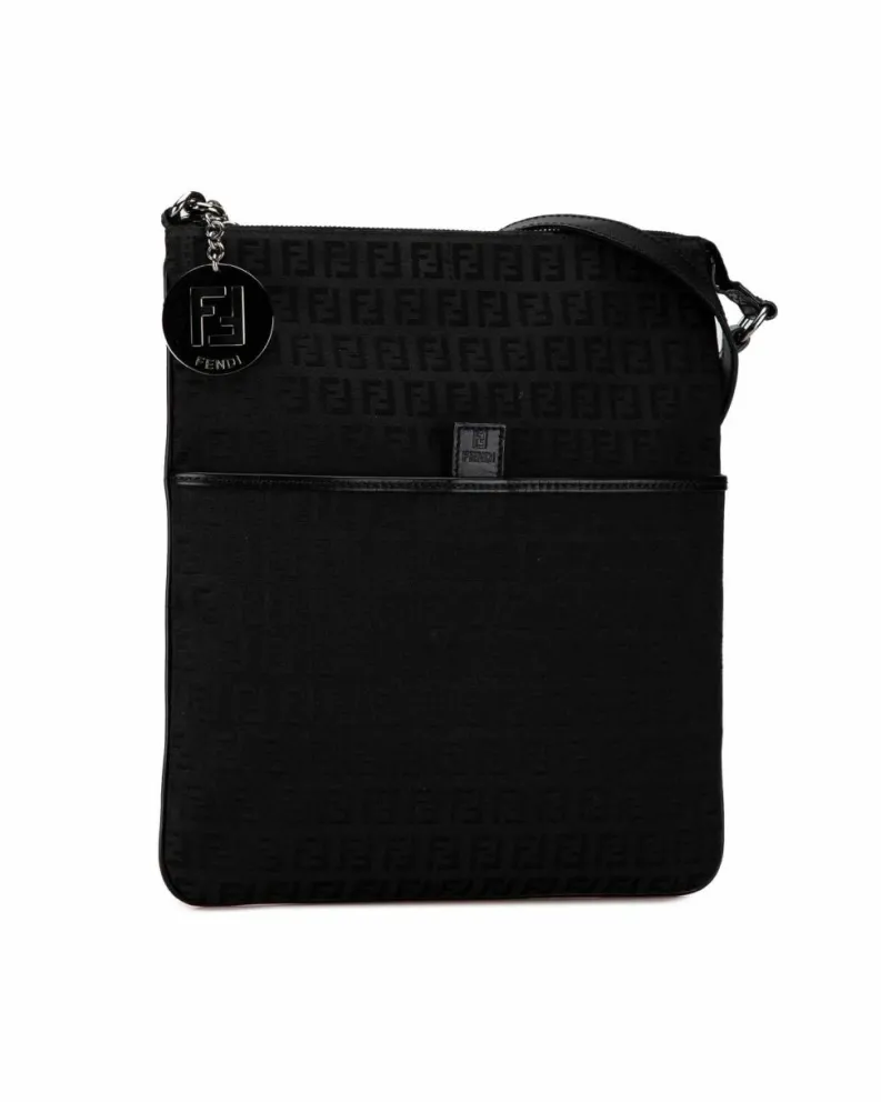 Cross-Body Bags*Fendi Preloved Canvas Crossbody Bag with Adjustable Strap and Multiple Black