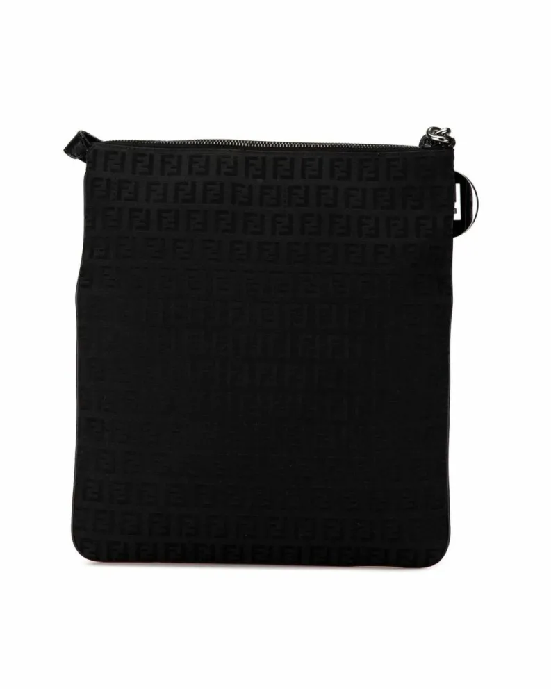 Cross-Body Bags*Fendi Preloved Canvas Crossbody Bag with Adjustable Strap and Multiple Black