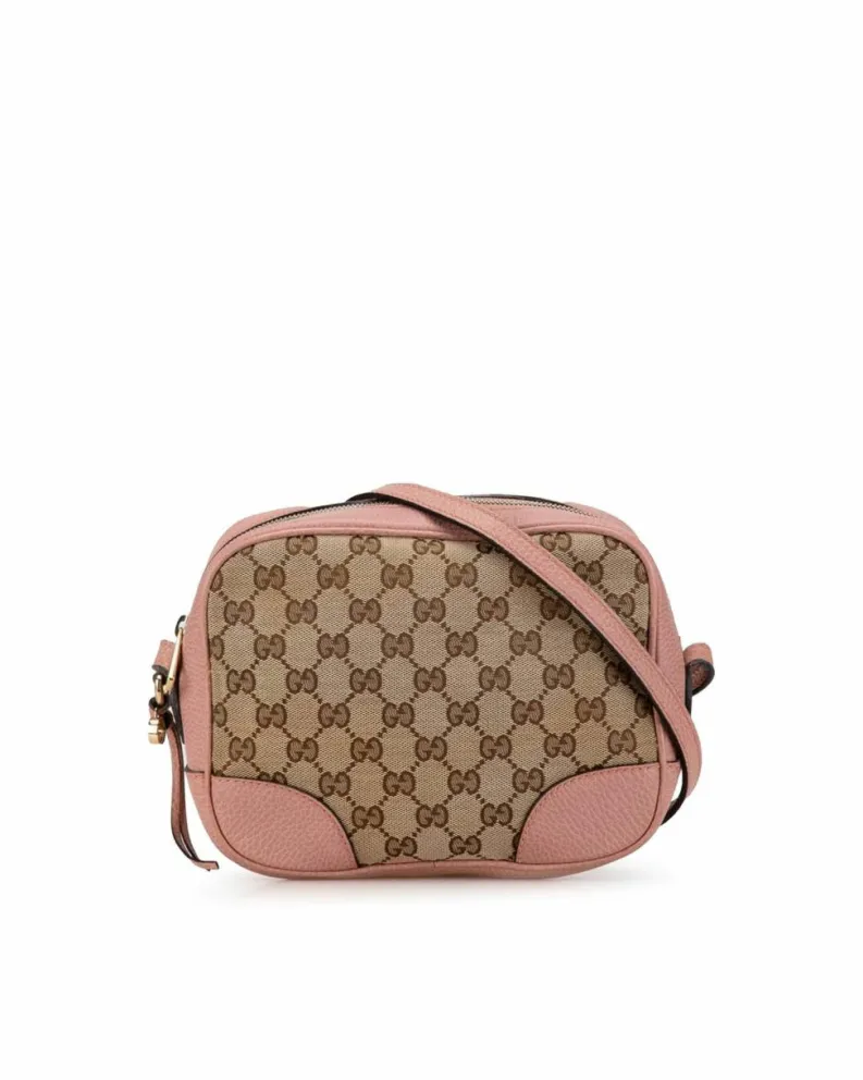 Cross-Body Bags*Gucci Preloved Canvas Crossbody Bag with Leather Trim and Interior Slip Brown