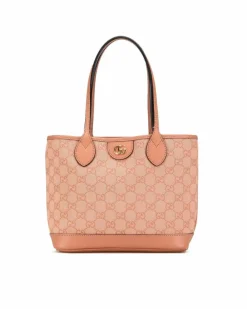Tote Bags*Gucci Preloved Canvas Ophidia Tote with Leather Trim and Open Top Pink