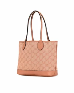 Tote Bags*Gucci Preloved Canvas Ophidia Tote with Leather Trim and Open Top Pink