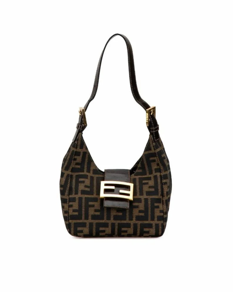 Shoulder Bags*Fendi Preloved Canvas Shoulder Bag with Leather Strap and Interior Zip Brown