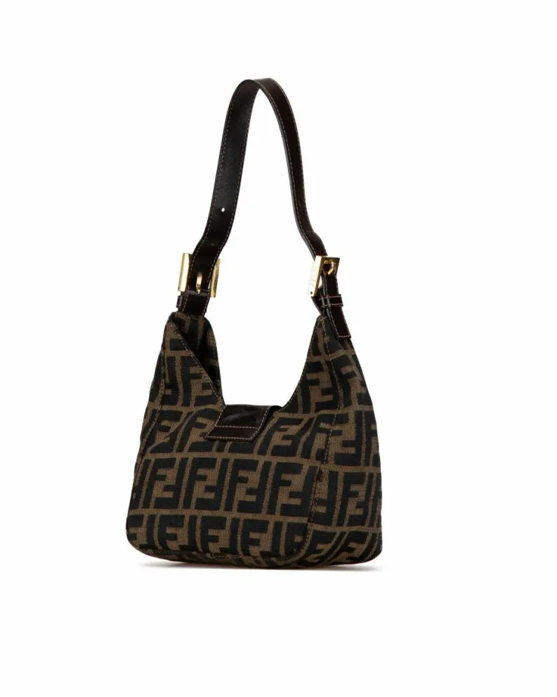 Shoulder Bags*Fendi Preloved Canvas Shoulder Bag with Leather Strap and Interior Zip Brown