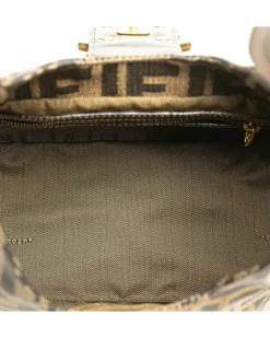 Shoulder Bags*Fendi Preloved Canvas Shoulder Bag with Leather Strap and Interior Zip Brown