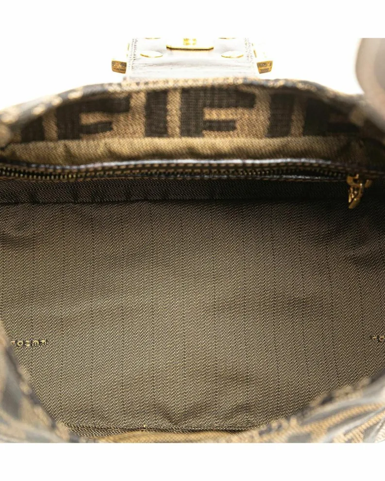 Shoulder Bags*Fendi Preloved Canvas Shoulder Bag with Leather Strap and Interior Zip Brown