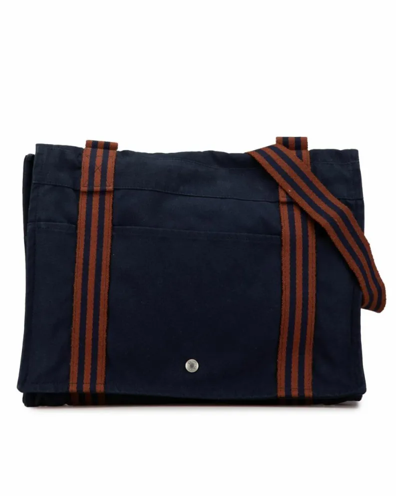 Shoulder Bags*Hermes Preloved Canvas Shoulder Bag with Adjustable Strap and Multiple Blue
