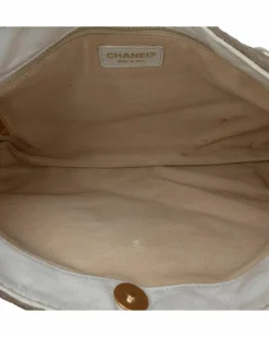 Shoulder Bags*Chanel Preloved Canvas Shoulder Bag with Leather Trim and Chain Strap Brown
