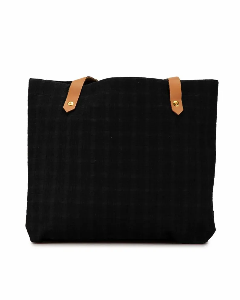 Tote Bags*Hermes Preloved Canvas Tote Bag with Flat Leather Strap and Interior Slip Black