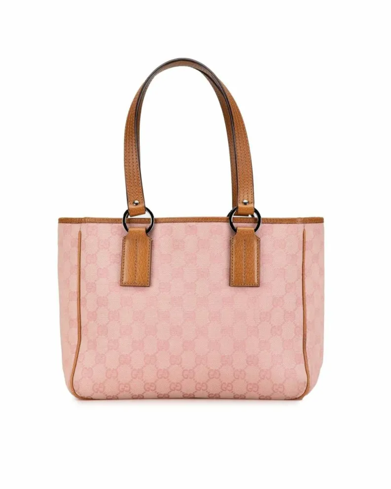 Tote Bags*Gucci Preloved Canvas Tote with Leather Trim and Open Top Pink