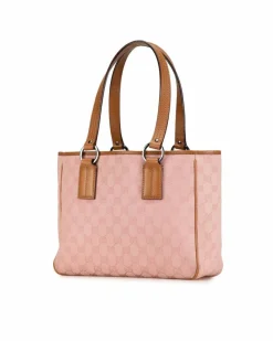 Tote Bags*Gucci Preloved Canvas Tote with Leather Trim and Open Top Pink
