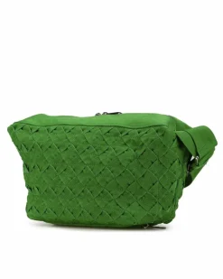 Cross-Body Bags*Bottega Veneta Preloved Canvas Woven Crossbody Bag with Leather Trim Green