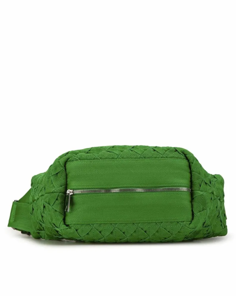 Cross-Body Bags*Bottega Veneta Preloved Canvas Woven Crossbody Bag with Leather Trim Green
