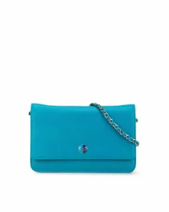 Cross-Body Bags*Chanel Preloved Caviar Bicolor CC Leather Crossbody Wallet with Chain Blue
