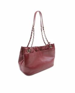 Tote Bags*Chanel Preloved Caviar Leather Tote with Chain Straps and Multiple Pockets Red