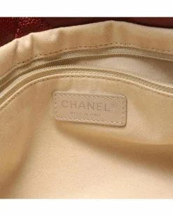 Tote Bags*Chanel Preloved Caviar Leather Tote with Chain Straps and Multiple Pockets Red