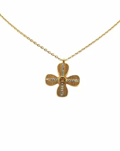 Necklaces*Chanel Preloved CC Flower Necklace Tone Metal Clear Crystal Pendant Gold