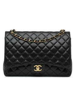 Shoulder Bags*Chanel Preloved Classic Double Flap Lambskin Leather Shoulder Bag Black