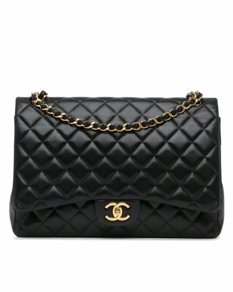 Shoulder Bags*Chanel Preloved Classic Double Flap Lambskin Leather Shoulder Bag Black