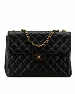 Shoulder Bags*Chanel Preloved Classic Double Flap Lambskin Leather Shoulder Bag - Black