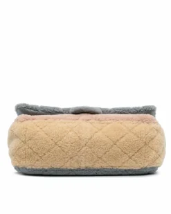 Shoulder Bags*Chanel Preloved Classic Flap Bag in Shearling - Two-Tone Gray and Beige Grey