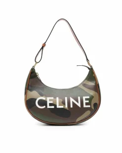 Shoulder Bags*Celine Preloved Coated Canvas Camouflage Ava Shoulder Bag with Leather Trim Green