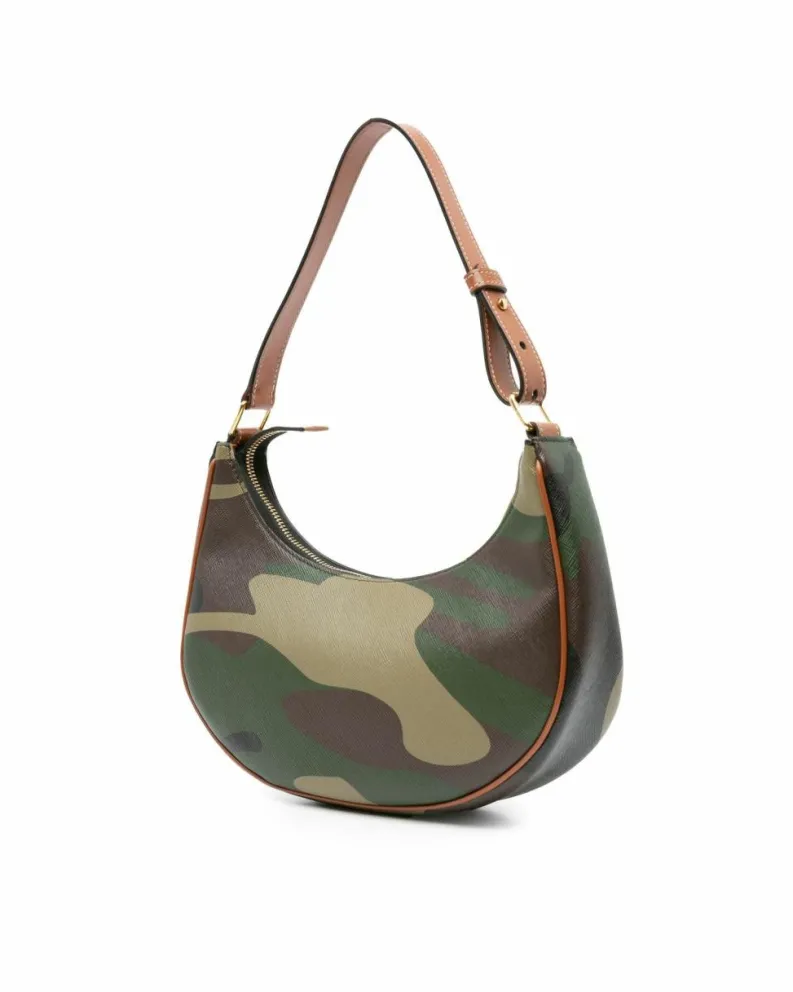 Shoulder Bags*Celine Preloved Coated Canvas Camouflage Ava Shoulder Bag with Leather Trim Green