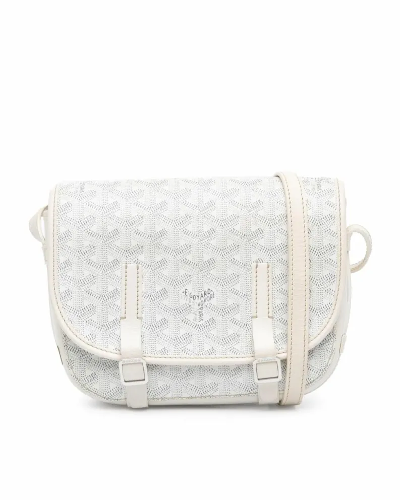 Cross-Body Bags*Goyard Preloved Coated Canvas Crossbody Bag with Leather Trim and Buckle White
