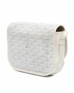 Cross-Body Bags*Goyard Preloved Coated Canvas Crossbody Bag with Leather Trim and Buckle White