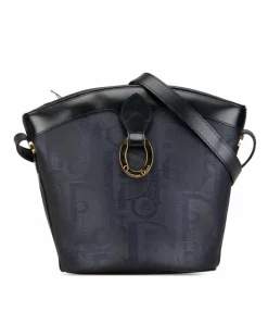Cross-Body Bags*Dior Preloved Coated Canvas Crossbody Bag with Leather Trim and Adjustable Blue