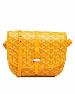 Cross-Body Bags*Goyard Preloved Coated Canvas Crossbody Bag with Leather Trim and Buckle Yellow