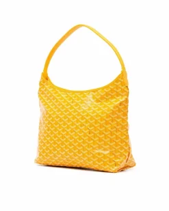Shoulder Bags*Goyard Preloved Coated Canvas Hobo Shoulder Bag with Leather Trim and Top Zip Yellow